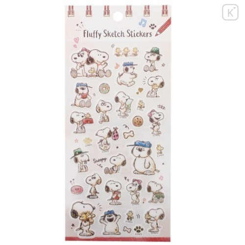 Japan Peanuts Fluffy Sketch Stickers - Snoopy - 1