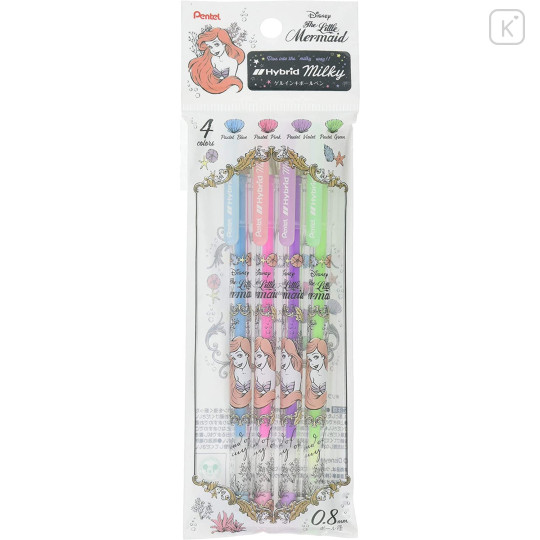 Japan Disney Pentel Hybrid Milky Gel Pen 4 Colors Set - Princess Ariel - 1