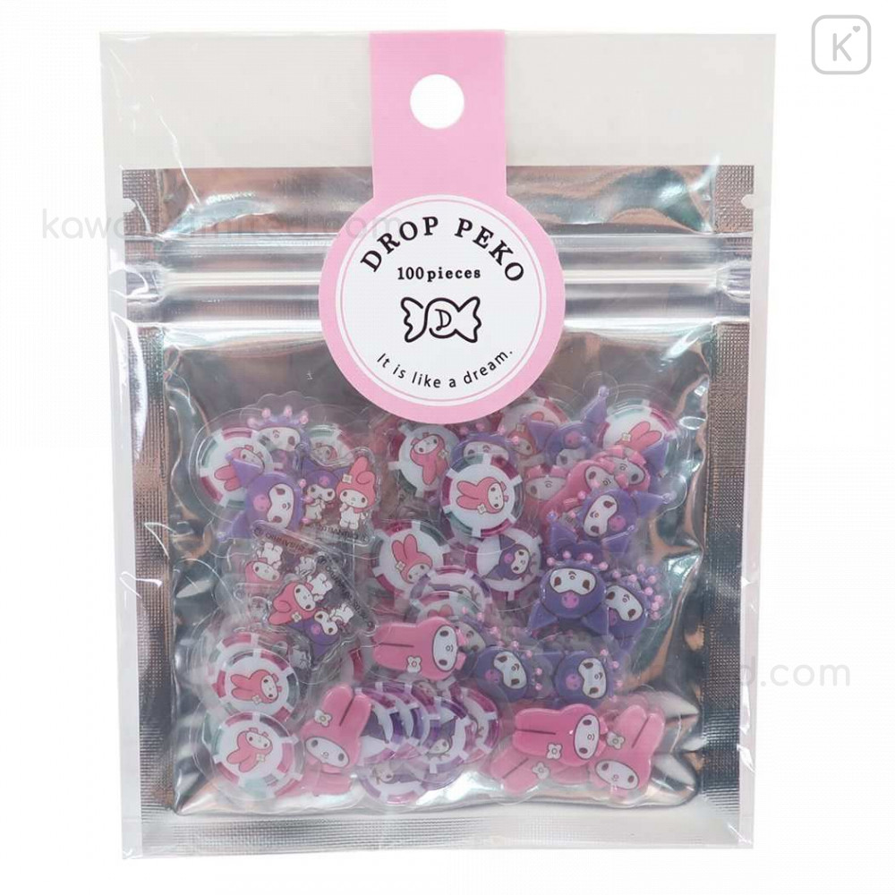 Japanese kawaii *Kuromi and My Melody* gift bag of 20 different stickers