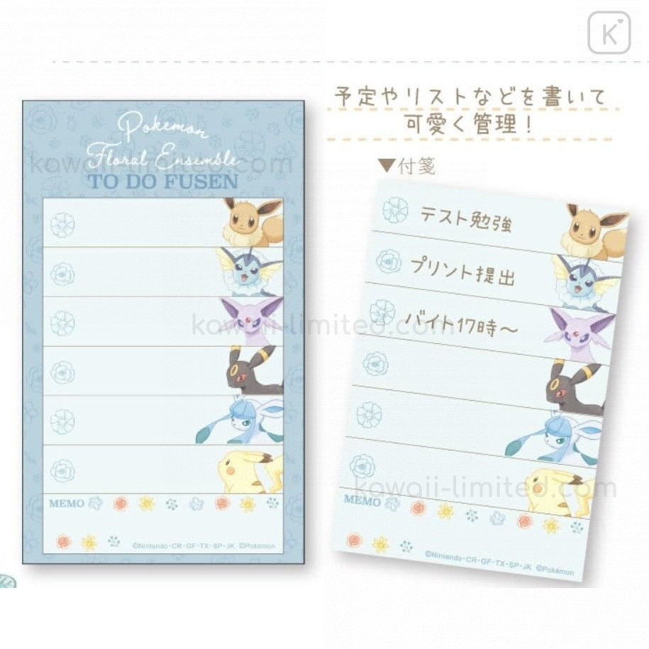 Japan Pokemon Sticky Notes Pikachu Eevee Todo List Blue Kawaii Limited