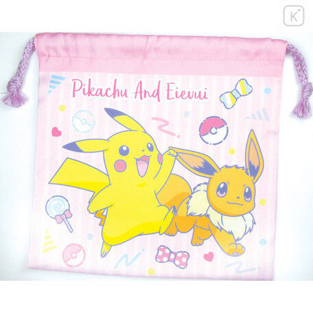 Japan Pokemon Drawstring Bag - Pikachu & Eevee - 1