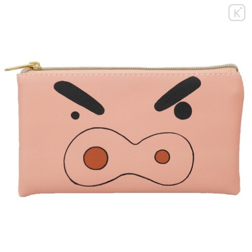 Japan Crayon Shin Chan Flat Pouch - Buriburi Zaemon Face - 1