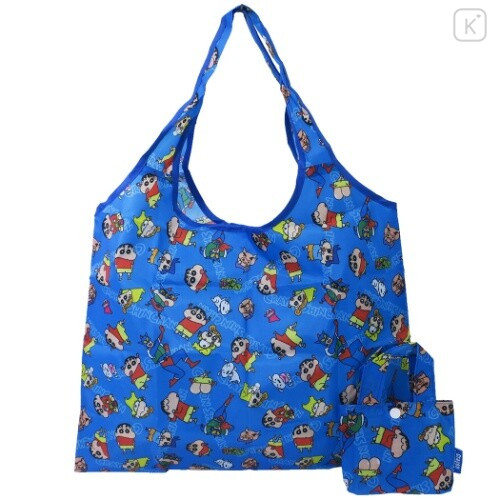 Japan Crayon Shin-chan Eco Shopping Bag & Mini Bag - Shinnosuke & Friends Blue - 1