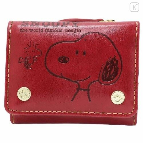 Japan Snoopy Bi-Fold Wallet - Wine Red - 1