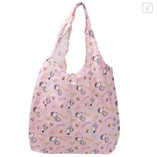 Japan Snoopy Eco Shopping Bag with Mini Bag - Light Pink - 1