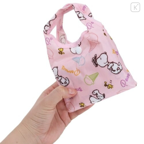 Japan Snoopy Eco Shopping Bag with Mini Bag - Light Pink - 4