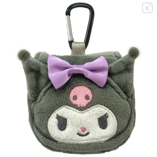 Japan Sanrio Mini Accessory Pouch with Carabiner - Kuromi : Ribbon - 1
