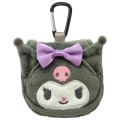 Japan Sanrio Mini Accessory Pouch with Carabiner - Kuromi : Ribbon - 1