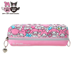 Japan Sanrio 2 Pockets Pencil Case - Kuromi & My Melody : My Melody 50th & Kuromi 20th Anniversary