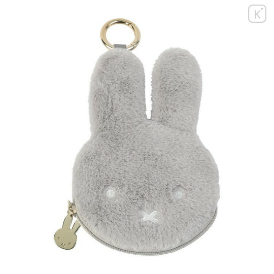 Japan Miffy Mini Accessory Pouch with Carabiner - Miffy : Face Grey Fur - 1