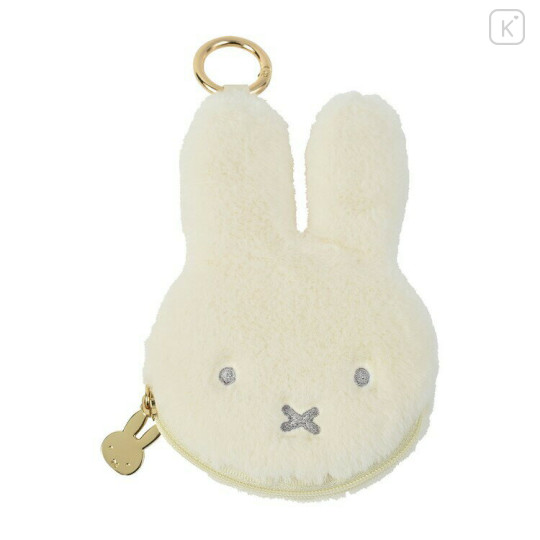 Japan Miffy Mini Accessory Pouch with Carabiner - Miffy : Face Ivory Fur - 1