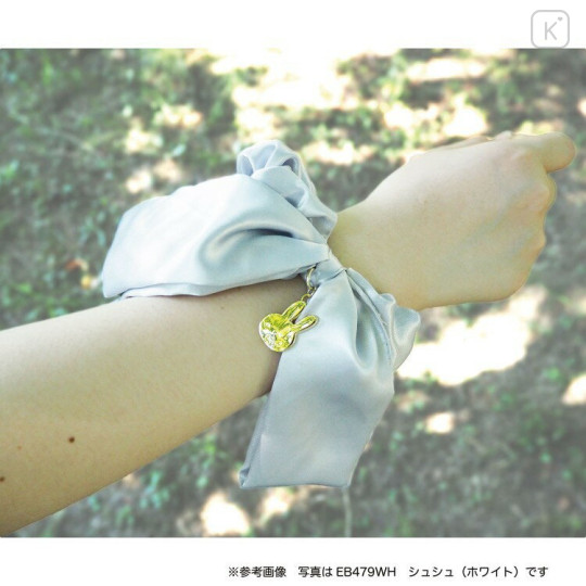 Japan Miffy Hair Scrunchie - Miffy : Face Grey Satin & Charm - 3