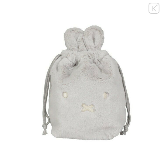 Japan Miffy Plush Drawstring Bag - Miffy : Face Grey Fur - 1