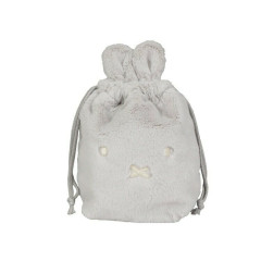 Japan Miffy Plush Drawstring Bag - Miffy : Face Grey Fur