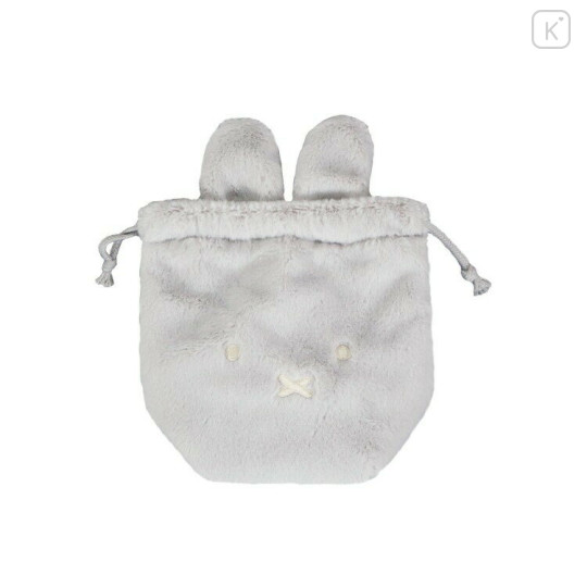 Japan Miffy Plush Drawstring Bag - Miffy : Face Grey Fur - 2