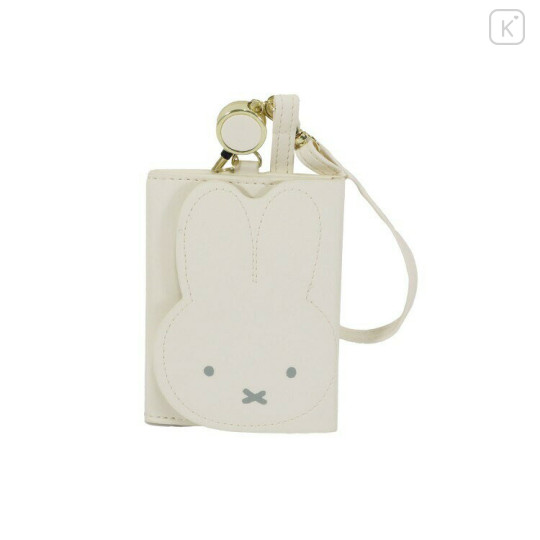 Japan Miffy Tri-fold Pass Case Card Holder & Reel - Miffy : Face Ivory - 1