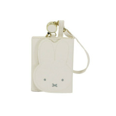 Japan Miffy Tri-fold Pass Case Card Holder & Reel - Miffy : Face Ivory