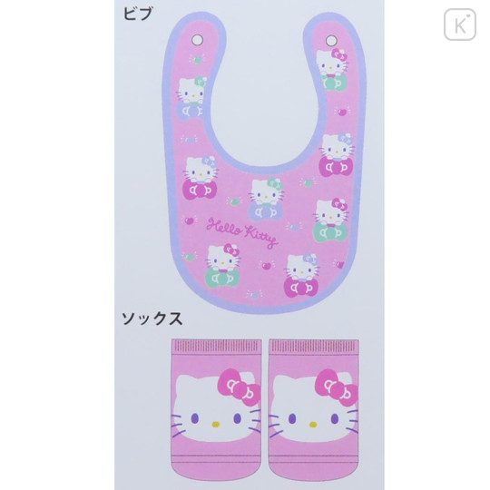 Japan Sanrio Bib & Socks Set - Hello Kitty : Pink Ribbon - 2