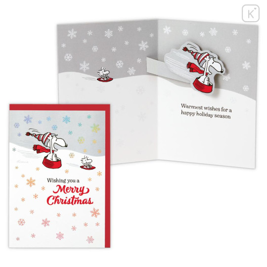 Japan Peanuts 3D Greeting Card - Snoopy & Woodstock : Christmas Sleigh Ride - 1