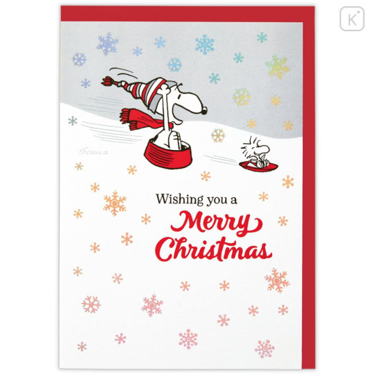 Japan Peanuts 3D Greeting Card - Snoopy & Woodstock : Christmas Sleigh Ride - 2