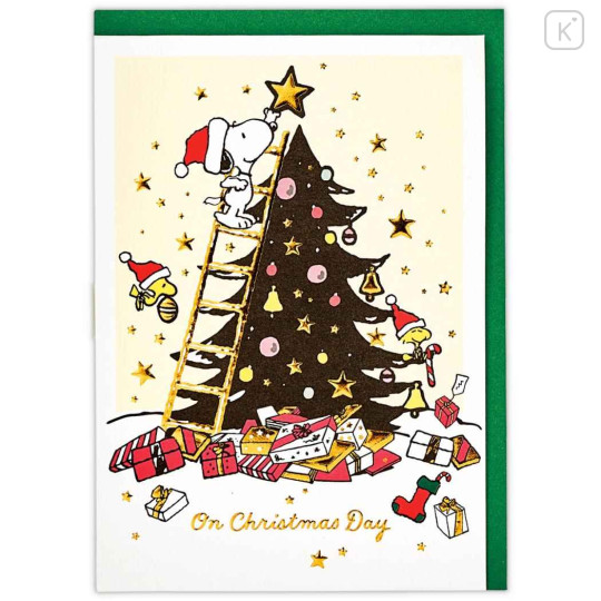 Japan Peanuts 3D Greeting Card - Snoopy & Woodstock : Christmas Tree Stocking Decoration Star - 2