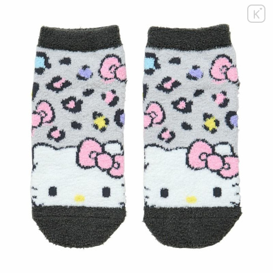Japan Sanrio Original Fluffy Socks - Hello Kitty : Peek Out Leopard Grey - 1