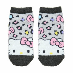 Japan Sanrio Original Fluffy Socks - Hello Kitty : Peek Out Leopard Grey