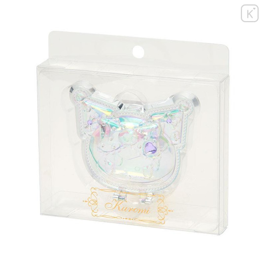 Japan Sanrio Original Folding Stand Mirror - Kuromi : Face Aurora Hologram Sliver - 3