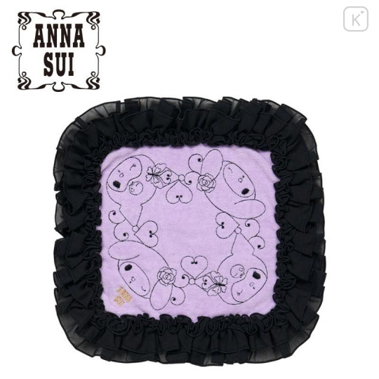Japan Sanrio × Anna Sui Embroidered Mini Towel Handkerchief Box - My Melody 50th & Kuromi 20th Anniversary Frill Black - 1