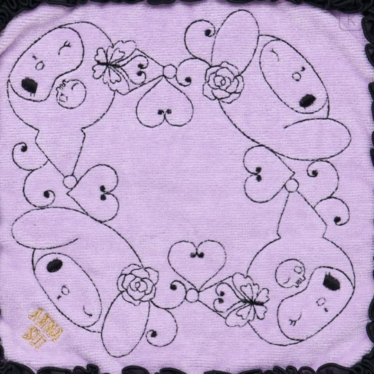 Japan Sanrio × Anna Sui Embroidered Mini Towel Handkerchief Box - My Melody 50th & Kuromi 20th Anniversary Frill Black - 2
