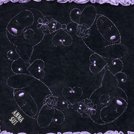 Japan Sanrio × Anna Sui Embroidered Mini Towel Handkerchief Box - My Melody 50th & Kuromi 20th Anniversary Frill Purple - 2