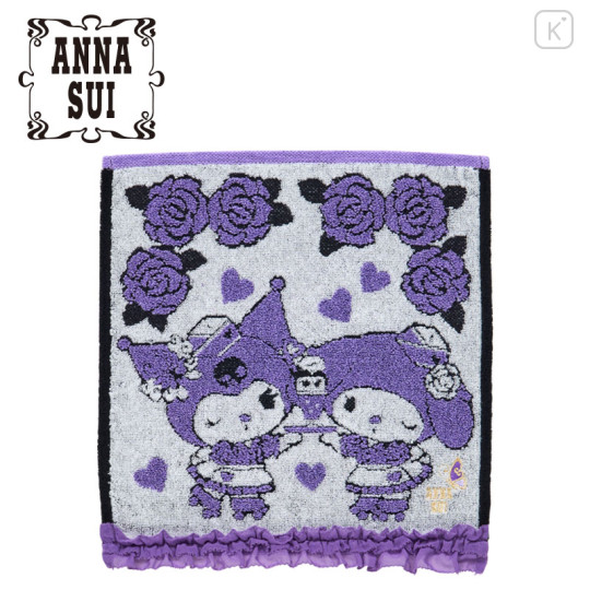 Japan Sanrio × Anna Sui Mini Towel Jacquard Handkerchief - My Melody 50th & Kuromi 20th Anniversary Ruffle Purple - 1