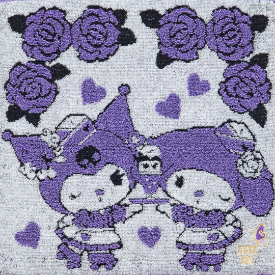 Japan Sanrio × Anna Sui Mini Towel Jacquard Handkerchief - My Melody 50th & Kuromi 20th Anniversary Ruffle Purple - 2