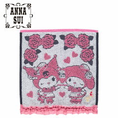 Japan Sanrio × Anna Sui Mini Towel Jacquard Handkerchief - My Melody 50th & Kuromi 20th Anniversary Ruffle Pink