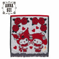 Japan Sanrio × Anna Sui Mini Towel Jacquard Handkerchief - My Melody 50th & Kuromi 20th Anniversary Ruffle Red - 1