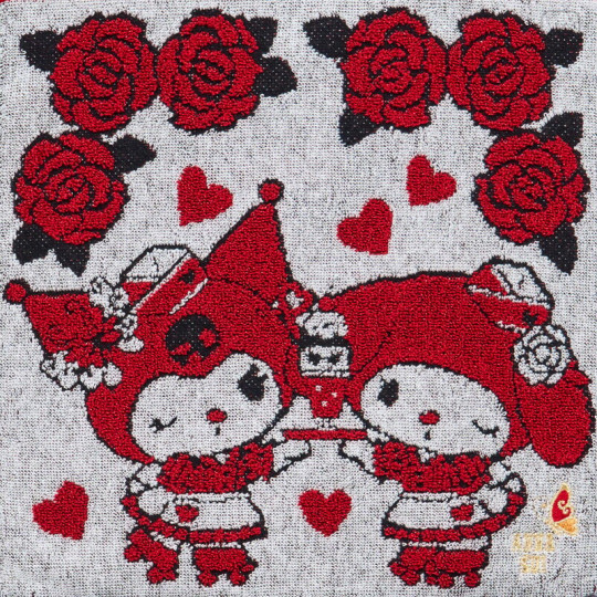 Japan Sanrio × Anna Sui Mini Towel Jacquard Handkerchief - My Melody 50th & Kuromi 20th Anniversary Ruffle Red - 2