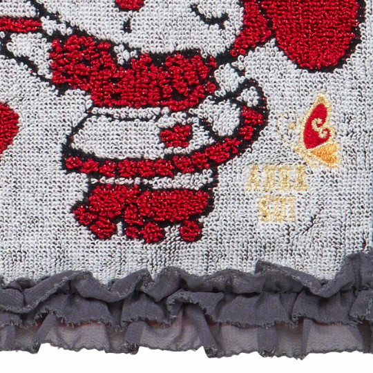 Japan Sanrio × Anna Sui Mini Towel Jacquard Handkerchief - My Melody 50th & Kuromi 20th Anniversary Ruffle Red - 3