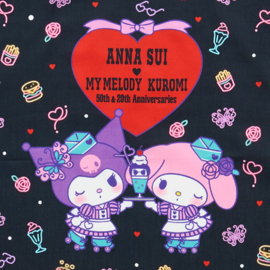 Japan Sanrio × Anna Sui Bento Lunch Cloth - My Melody 50th & Kuromi 20th Anniversary Diner Neon - 3