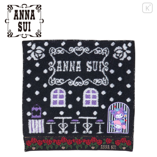 Japan Sanrio × Anna Sui Mini Towel Jacquard Handkerchief - My Melody 50th & Kuromi 20th Anniversary Black - 1