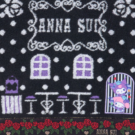 Japan Sanrio × Anna Sui Mini Towel Jacquard Handkerchief - My Melody 50th & Kuromi 20th Anniversary Black - 2