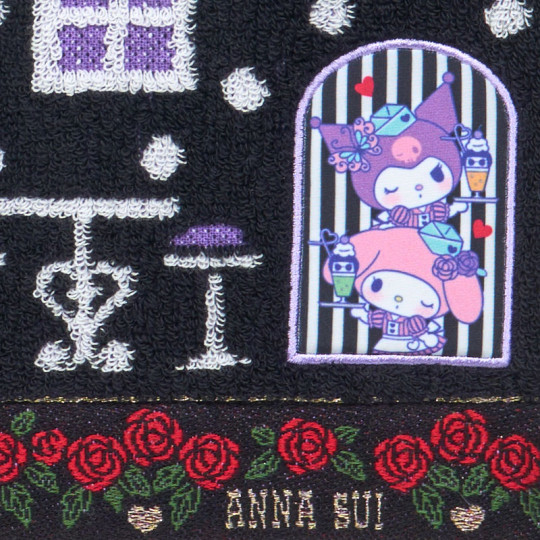Japan Sanrio × Anna Sui Mini Towel Jacquard Handkerchief - My Melody 50th & Kuromi 20th Anniversary Black - 3