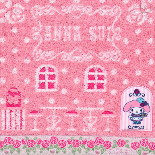 Japan Sanrio × Anna Sui Mini Towel Jacquard Handkerchief - My Melody 50th & Kuromi 20th Anniversary Pink - 2