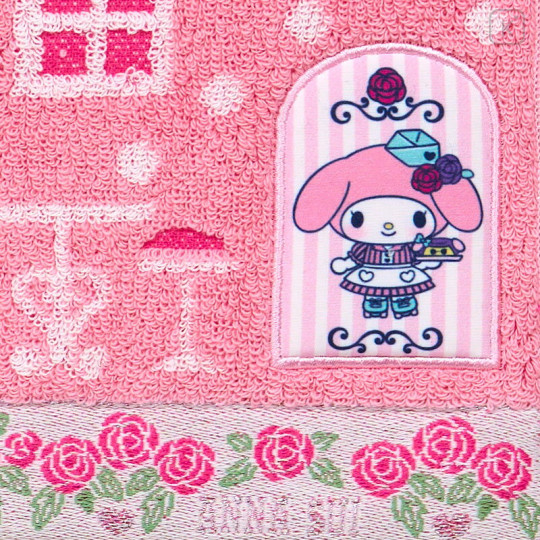 Japan Sanrio × Anna Sui Mini Towel Jacquard Handkerchief - My Melody 50th & Kuromi 20th Anniversary Pink - 3