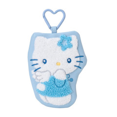 Japan Sanrio Mascot Mini Pouch with Carabiner - Hello Kitty : Sky Blue Sparkling Angel Embroidered
