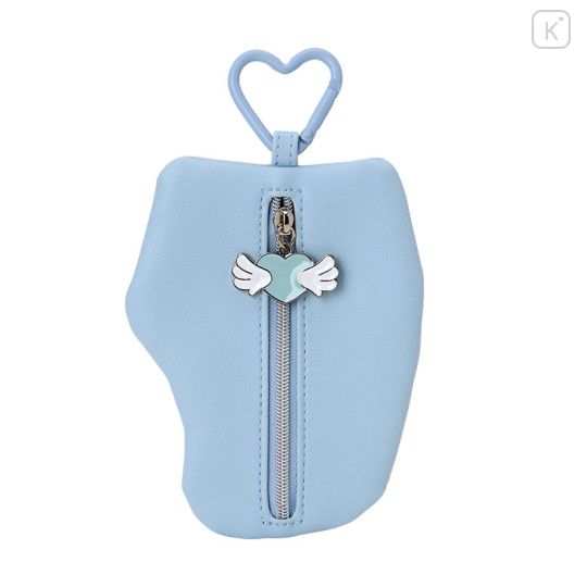 Japan Sanrio Mascot Mini Pouch with Carabiner - Hello Kitty : Sky Blue Sparkling Angel Embroidered - 2