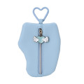 Japan Sanrio Mascot Mini Pouch with Carabiner - Hello Kitty : Sky Blue Sparkling Angel Embroidered - 2