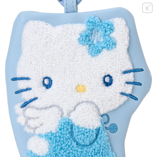 Japan Sanrio Mascot Mini Pouch with Carabiner - Hello Kitty : Sky Blue Sparkling Angel Embroidered - 3