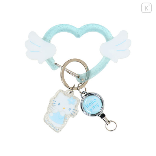 Japan Sanrio Carabiner with Reel - Hello Kitty : Sky Blue Sparkling Angel B - 1