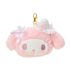 Japan Sanrio Plush Pass Case with Reel - My Melody : White Strawberry Tea Time