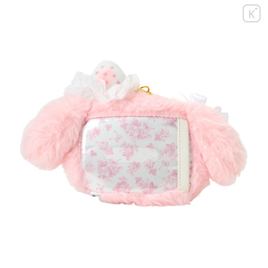 Japan Sanrio Plush Pass Case with Reel - My Melody : White Strawberry Tea Time - 2